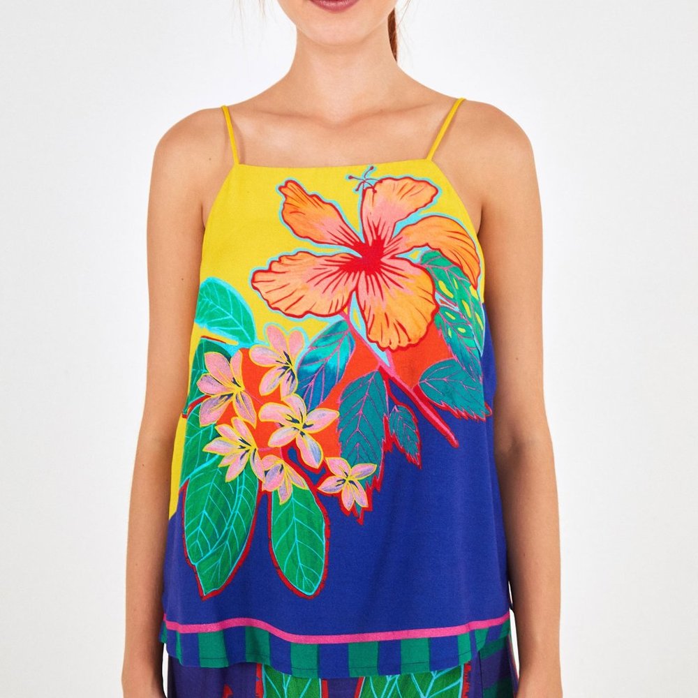 Anthropologie Farm Rio Floral Yellow Tank Top